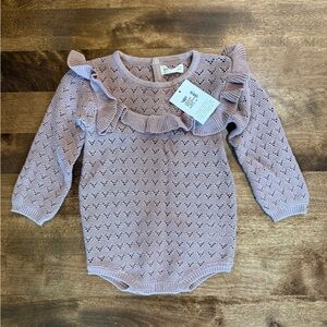 Quincy Mae Long Sleeve Pointelle Ruffle Romper - Mauve